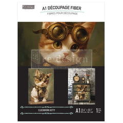 Clockwork Kitty A1 Decoupage Paper by Redesign With Prima | 23.4” x 33.1”