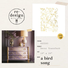 Kacha Gold Foil A Bird Song Furniture Transfer by Redesign With Prima | 18” x 24”