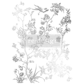 Kacha Silver Foil Silver Bird Furniture Transfer by Redesign With Prima | 18” x 24” | Kacha Collection