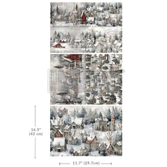 Silent Night Snow Village Decoupage Fiber Paper by Redesign With Prima 3pk | A3 11.7” x 16.5” each | Whimsical Christmas Collection